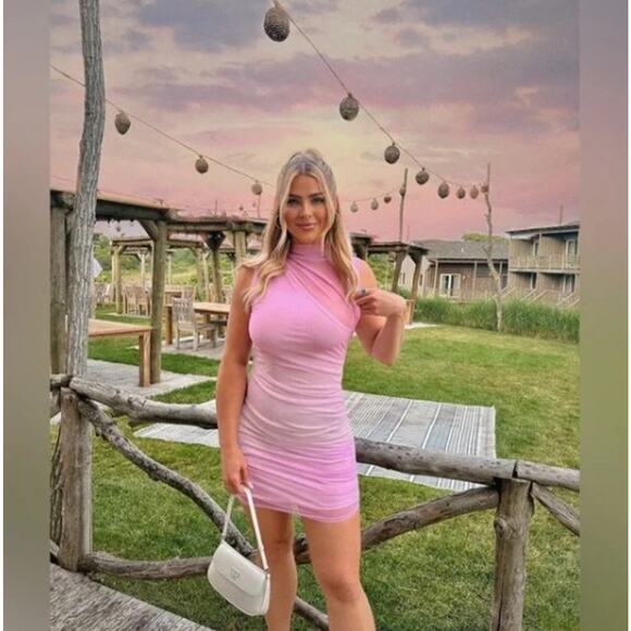 Zara Pink Draped Tulle Mini Dress Sleeveless Asymmetric Ombre Tie Dye Size XS - Picture 1 of 9
